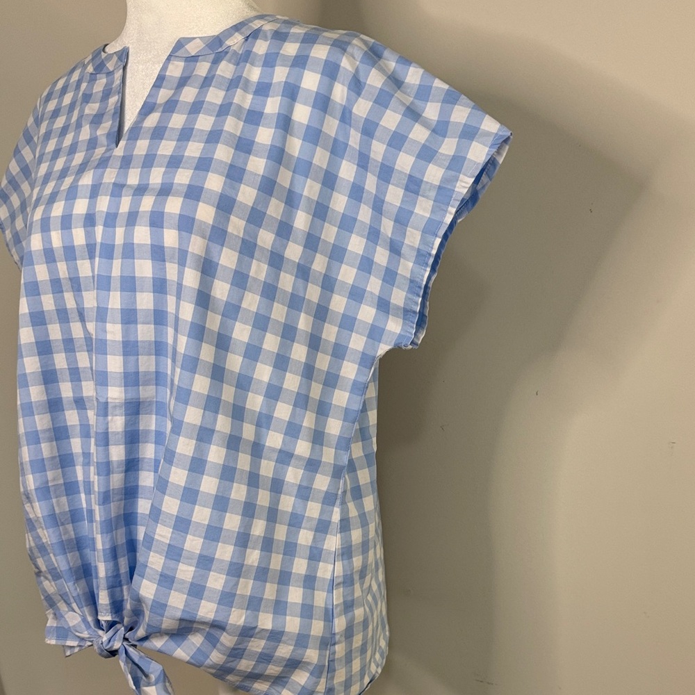 Kim Rogers Light Blue and White Gingham Tie-Front Blouse - Picture 2 of 5
